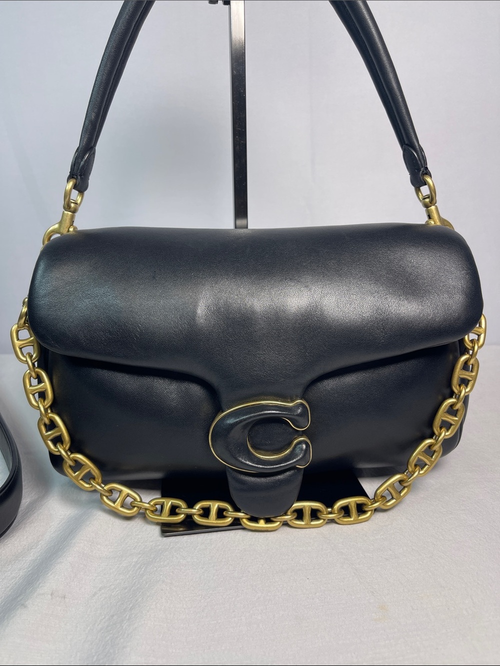 Coach Pillow Tabby 26 M2132-C0772 Black Leather Brass Chain Authentic